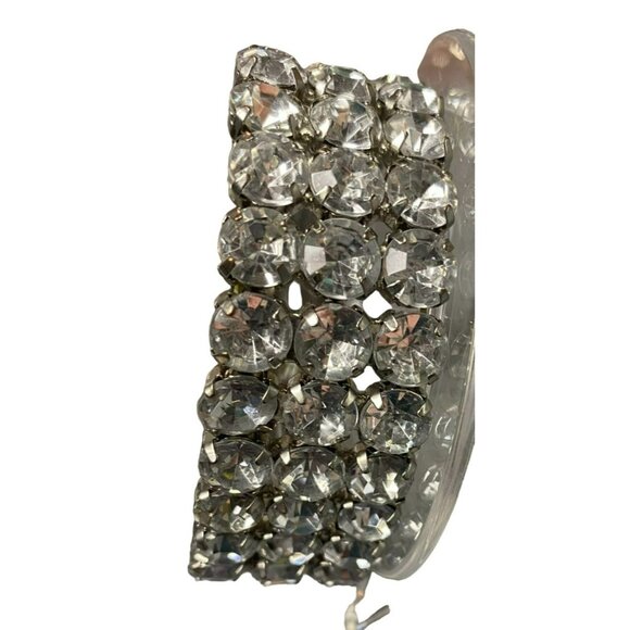 Vintage MCM Silver tone Rhinestone Bracelets, one with Flower and Faux Pearls - Picture 10 of 11